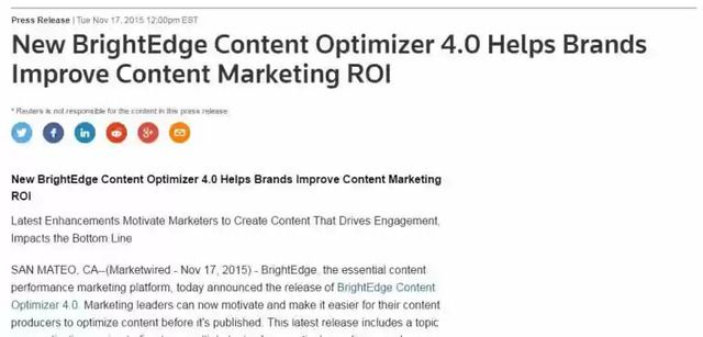 Reuters BrightEdge Content Optimizer for seo and pr