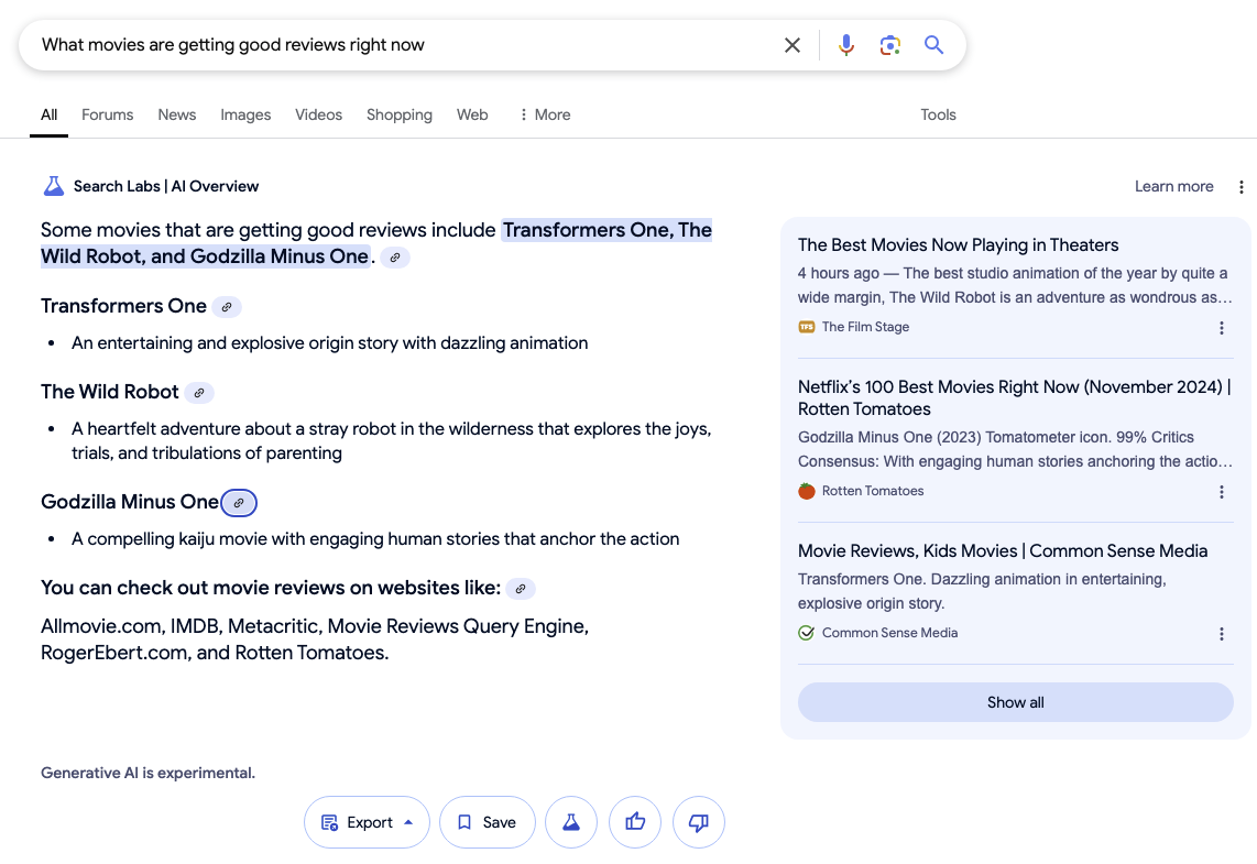 Entertainment Google AIO